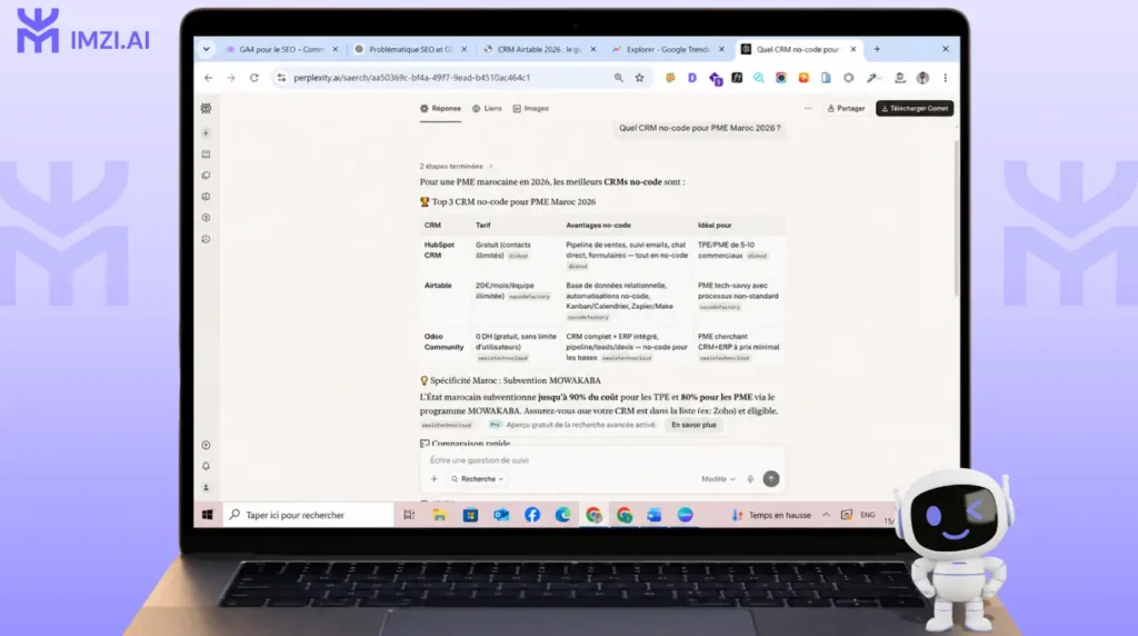 Capture d’écran d’une réponse générée par Perplexity comparant plusieurs solutions CRM .
