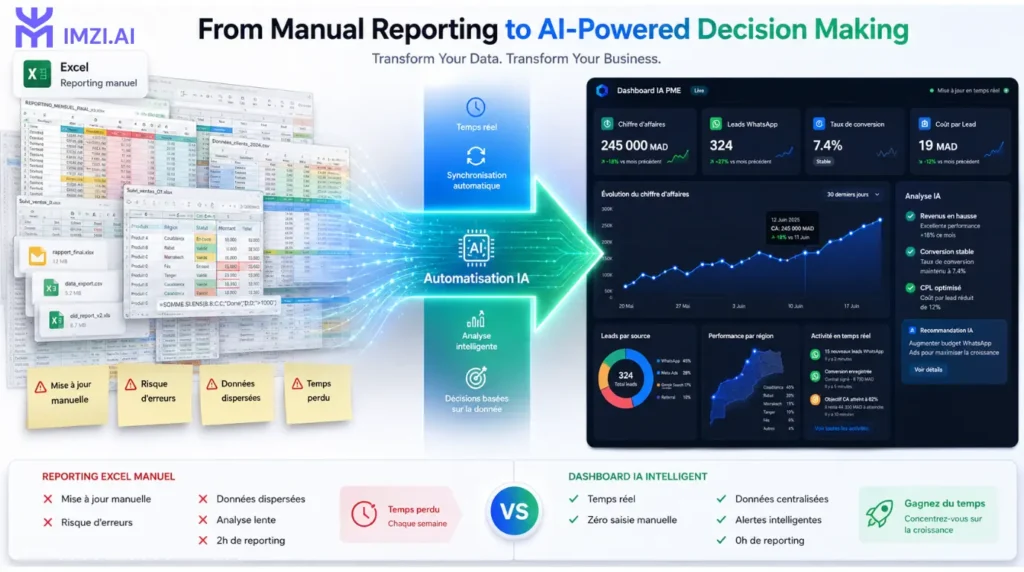 Comparaison entre un reporting Excel manuel et un tableau de bord automatisé
