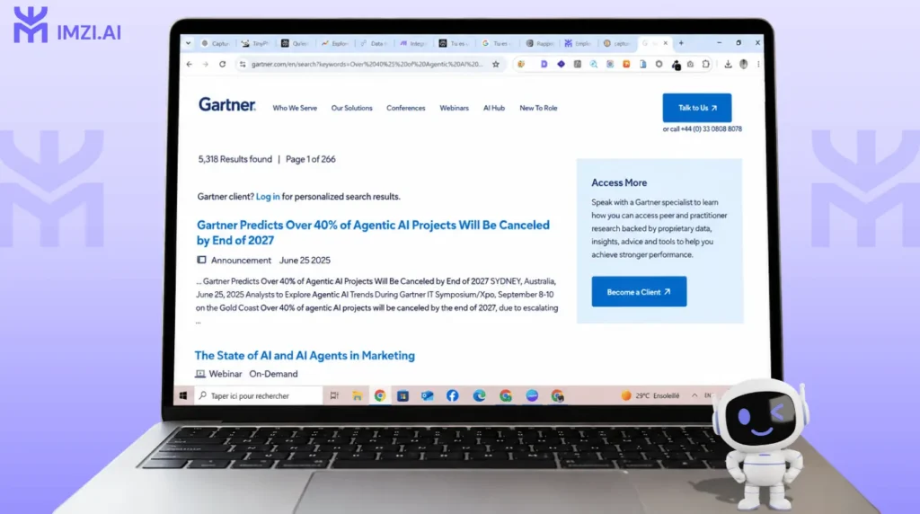 Gartner 2025 : 40% des projets agent IA Maroc et mondial annulés d'ici 2027 — source newsroom juin 2025
