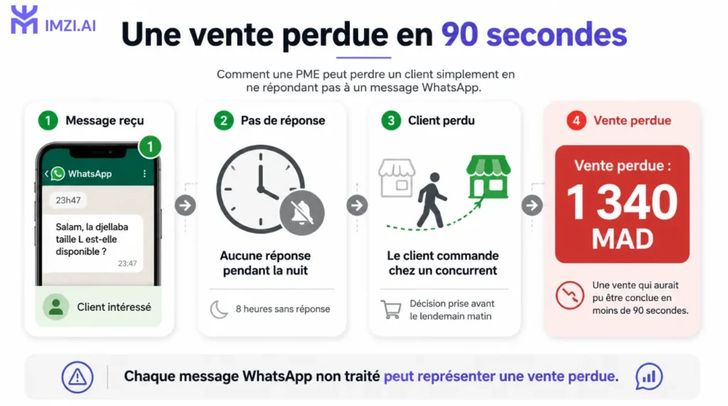 Parcours d'un client quittant une entreprise après l'absence de réponse à une demande commerciale