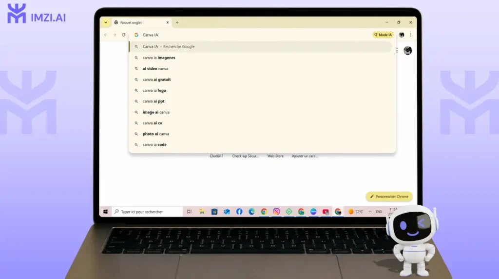 Suggestions de recherche Google liées à Canva IA affichant les questions les plus recherchées par les internautes.