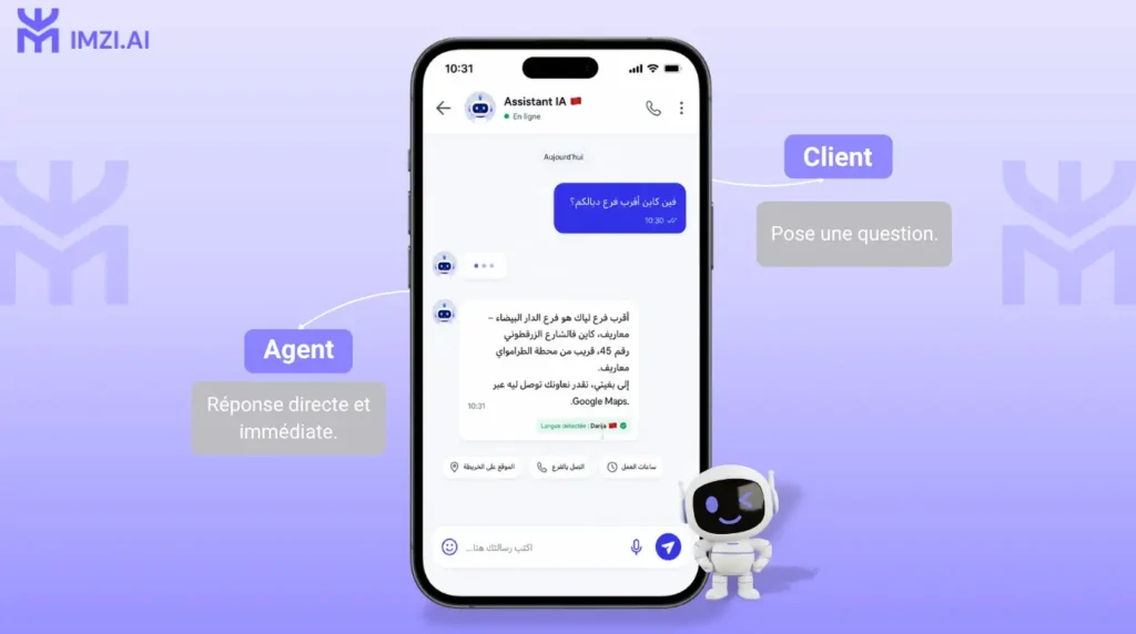 Démonstration d'un agent IA support client comprenant une question en darija