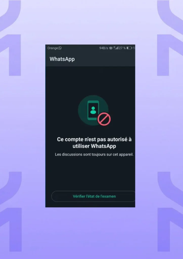 Écran de compte WhatsApp Business restreint avec note de qualité dégradée